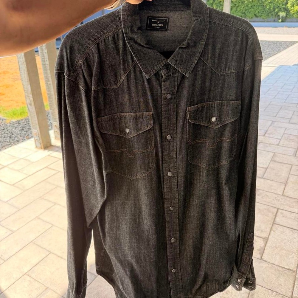 Kimes Ranch Black Denim Snap Button Western Cowboy Ranch Shirt XL